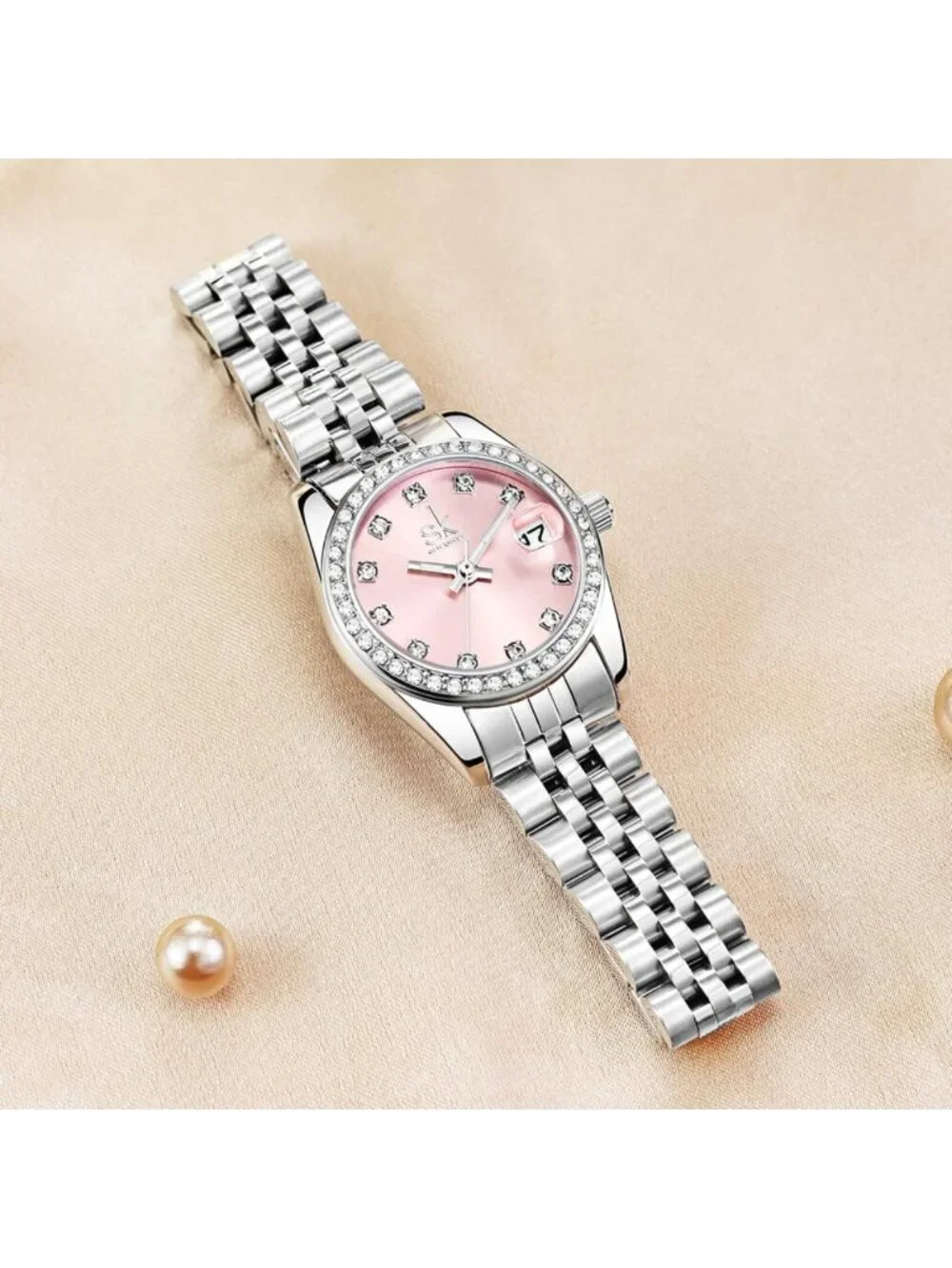 Elegant Crystal Accented Women's Calendar Watch - Stylish Timepiece for Any